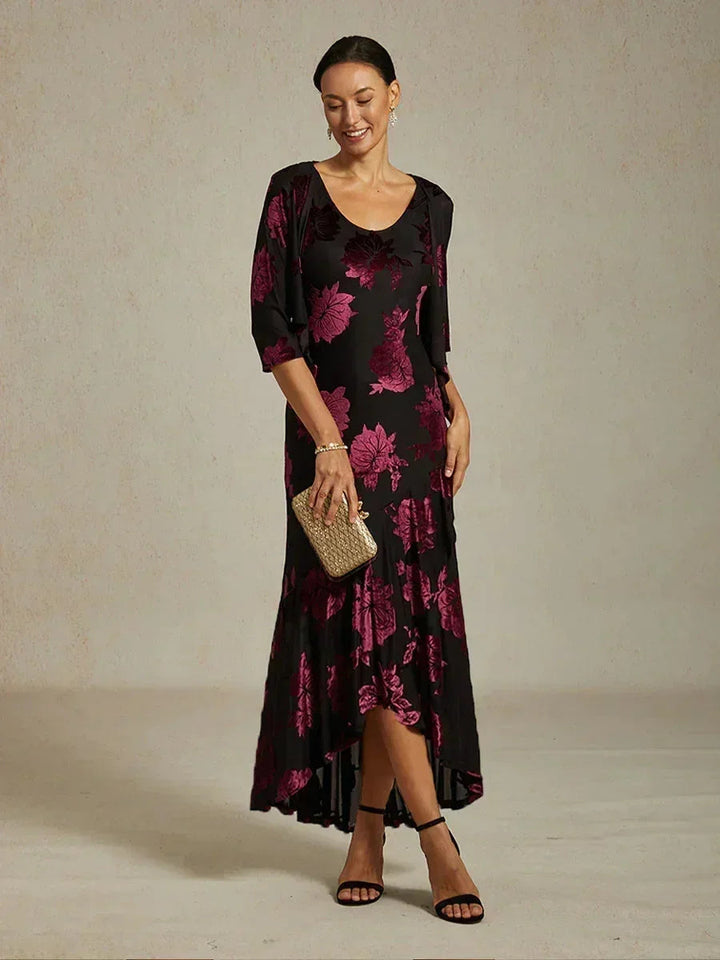 Floral Evening Gown with Asymmetrical Hem
