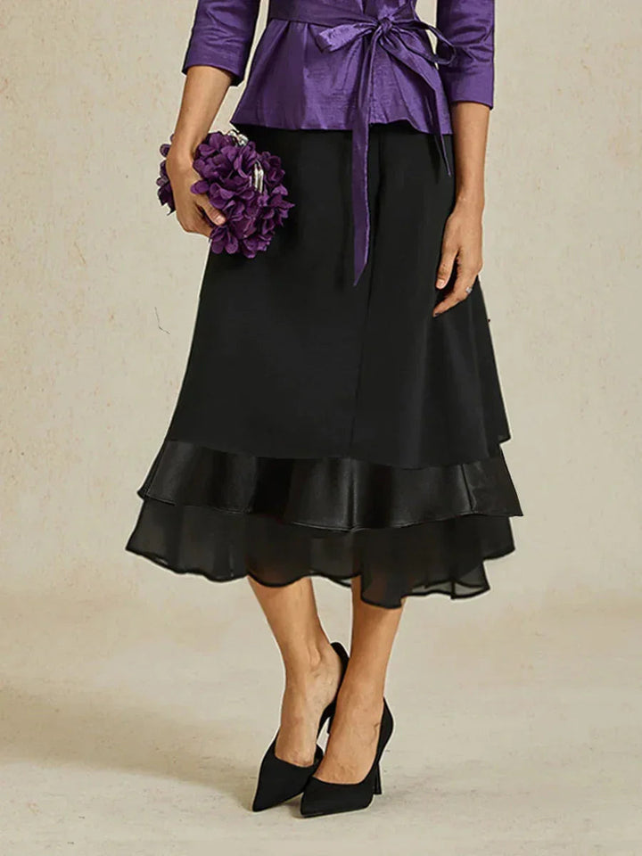 Tiered Chiffon Tea-Length Skirt