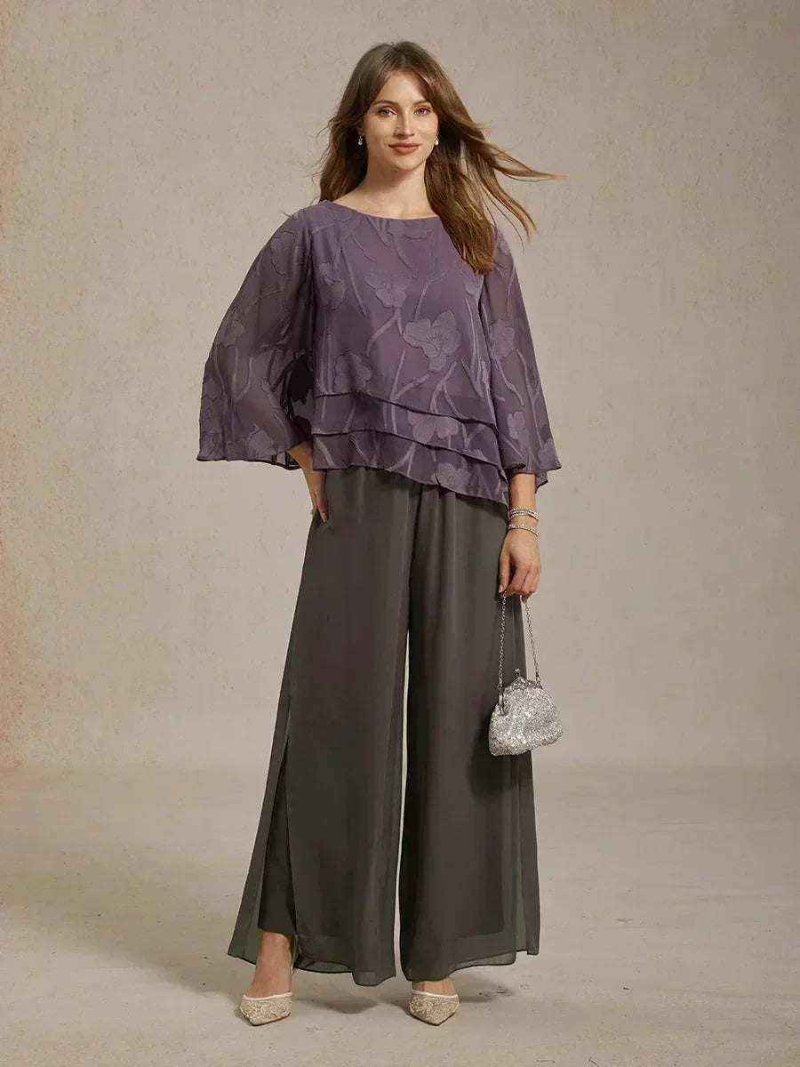 Straight Leg Pant With Chiffon Split Leg Overlay
