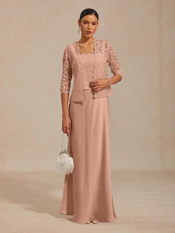 A-Line Lace Jacket Dress with Satin Slip