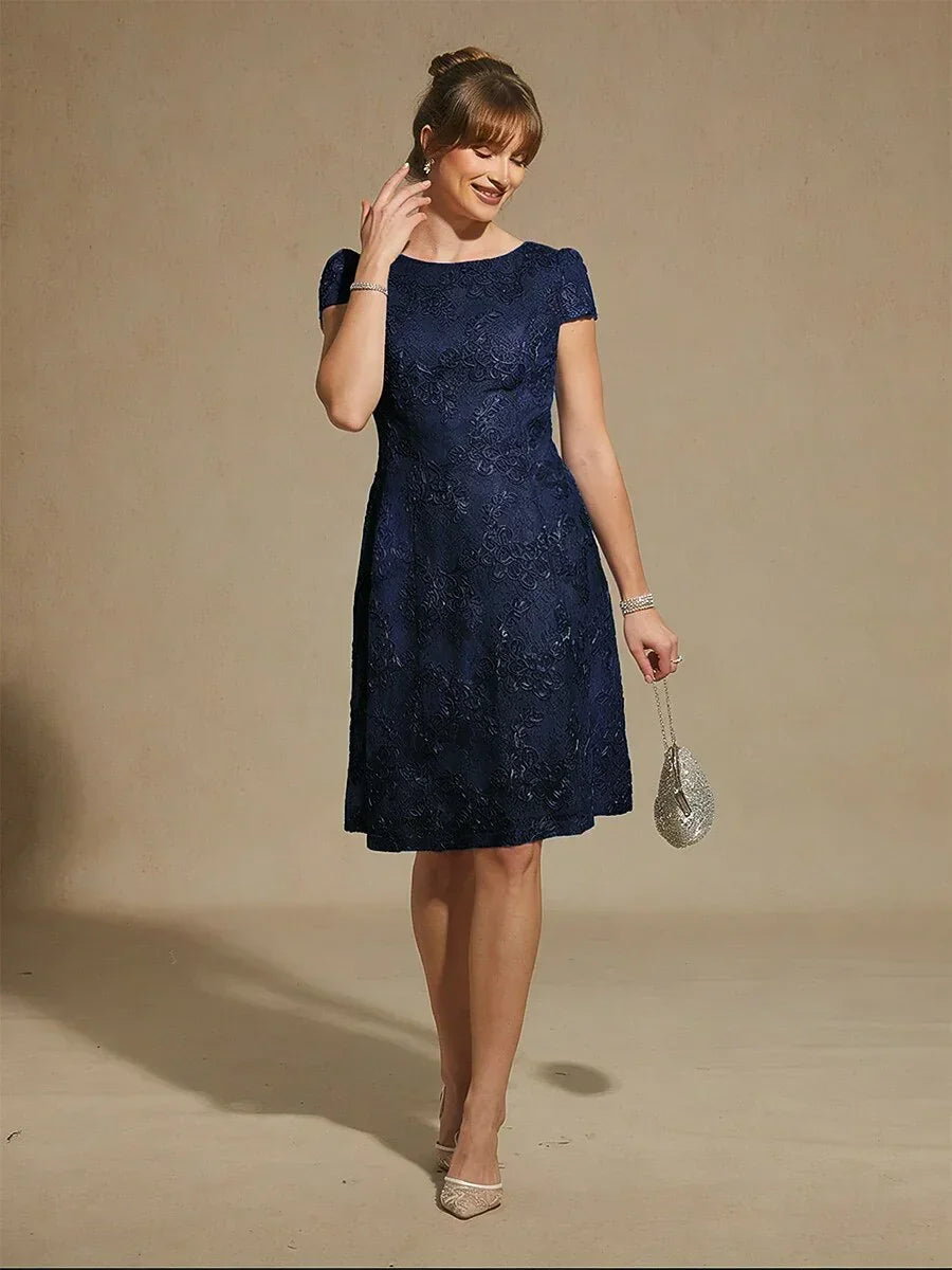 Rosette Lace Boat Neck A Line Dress