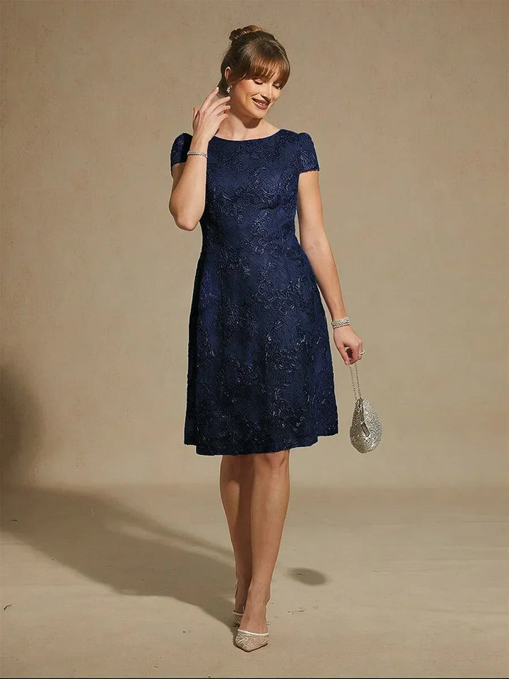 Rosette Lace Boat Neck A Line Dress