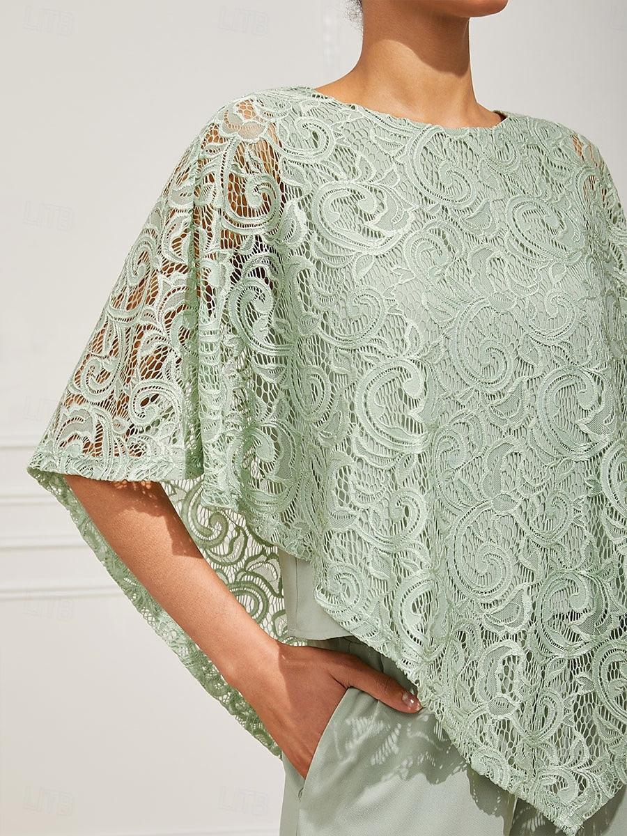 Elegant Lace Batwing Sleeve Top And Pant Suits