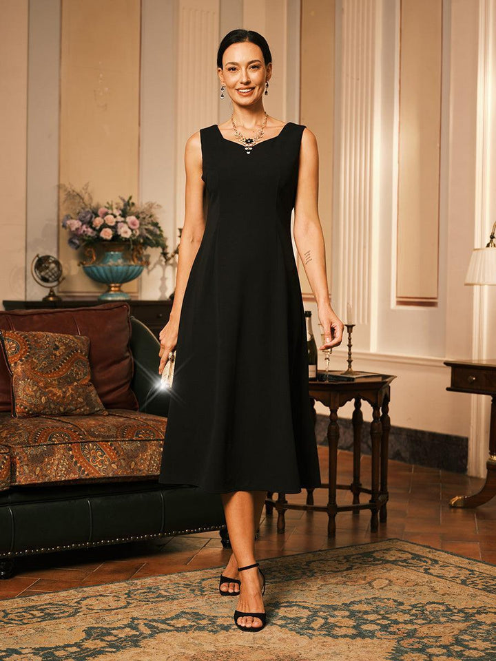 Sleeveless Sheath Midi Black Dress