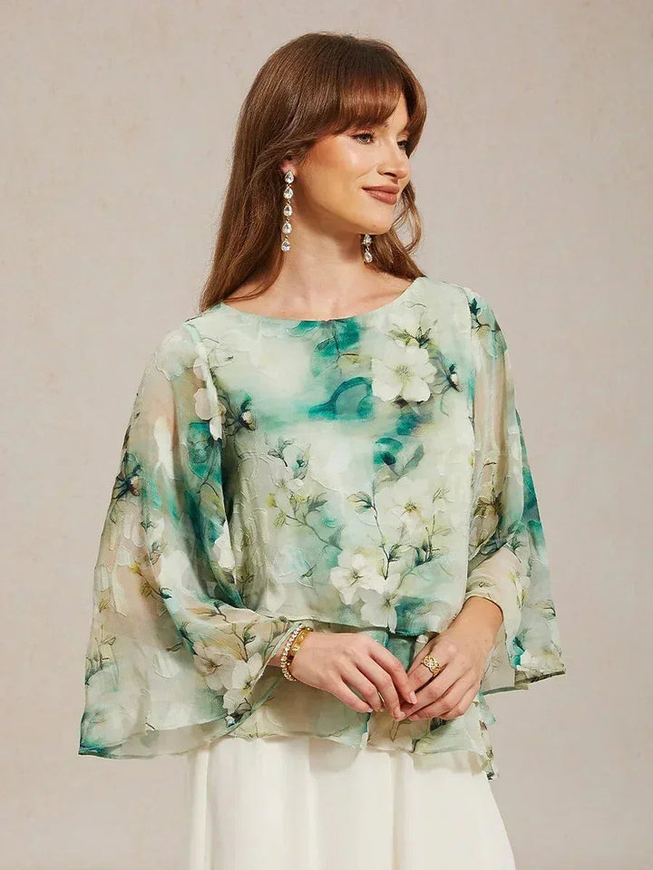 Chiffon Pants and Floral Layered Blouse Pant Suits