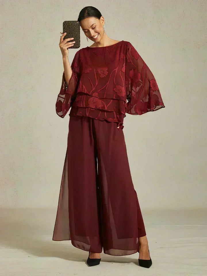 Rechte broek met chiffon split been overlay