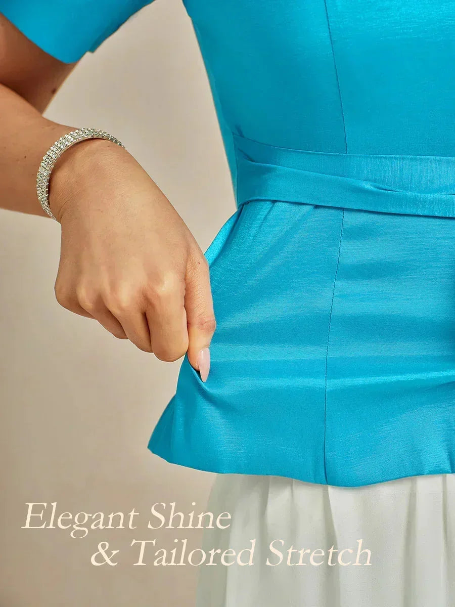 Elbow Sleeve Stretch Taffeta Blouse