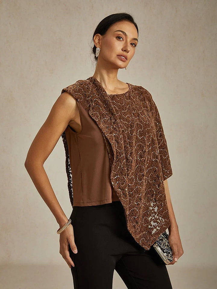 Sequin Lace Velvet Capelet Top