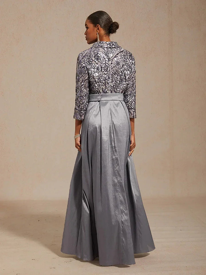 Stretch Taffeta Embroidered Cocktail Dress with Paisley Sequin Bodice
