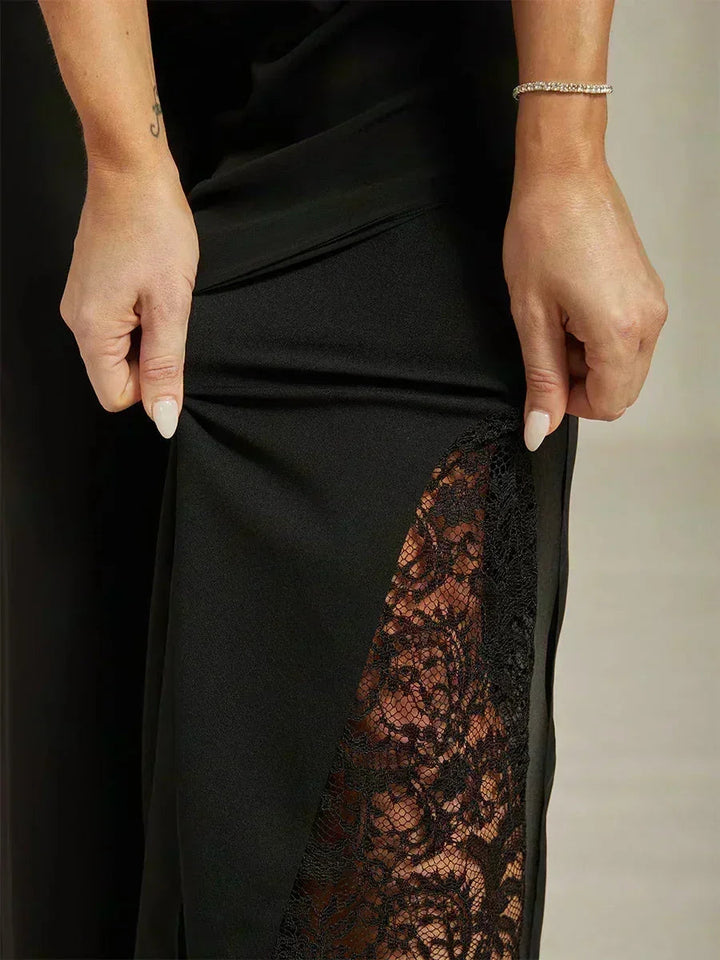 Straight Leg Pant With Chiffon Split Leg Overlay