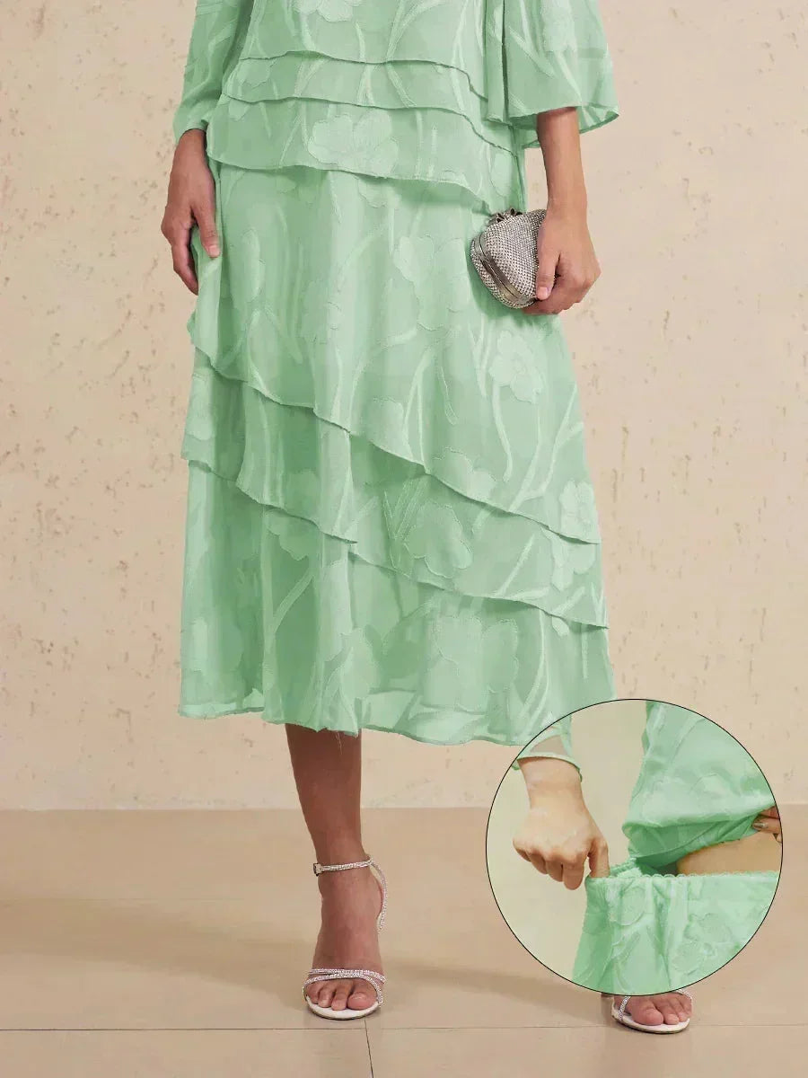 Floral Chiffon Blouse And Midi Skirt Set