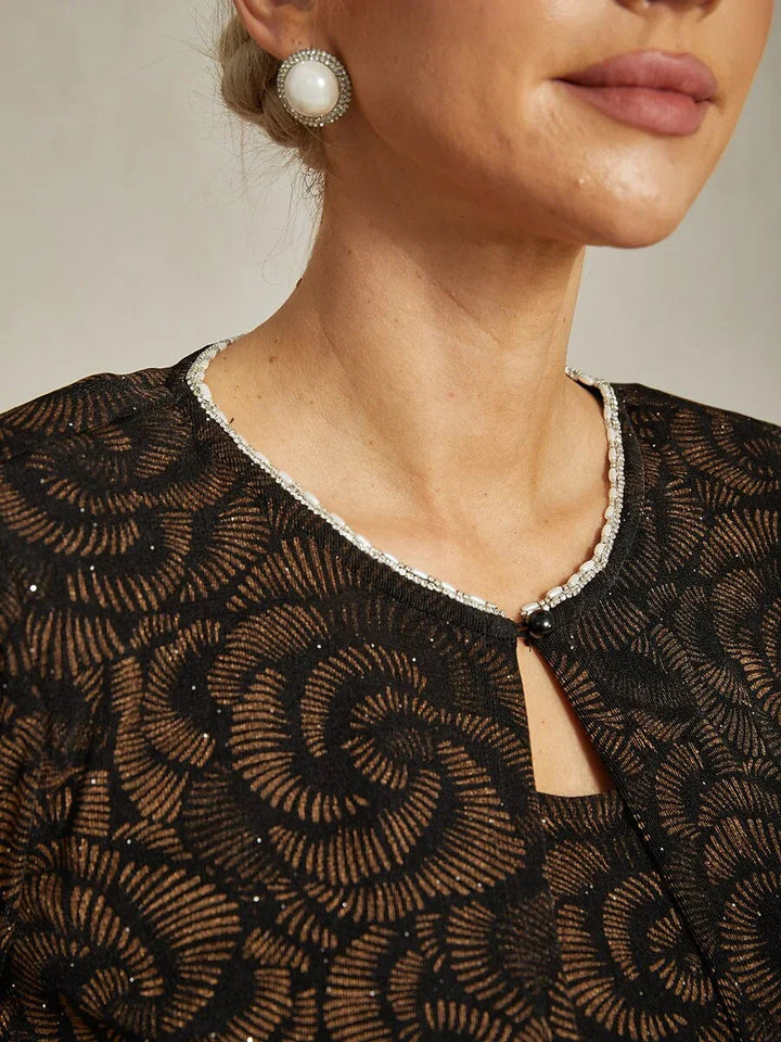 3/4 Sleeve Knit Mock Twinset And Chiffon Pant Suits