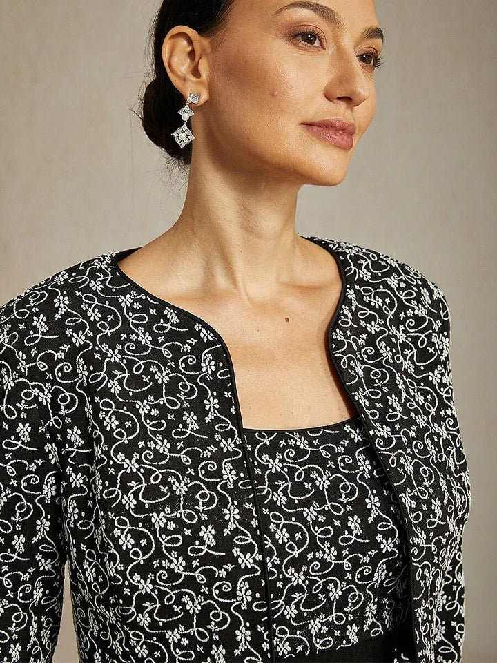 Jacquard Ruffle Ankle Length Jacket Dress