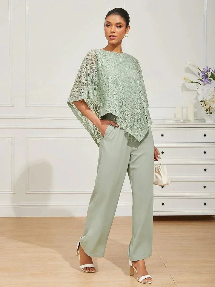 Elegant Lace Batwing Sleeve Top And Pant Suits