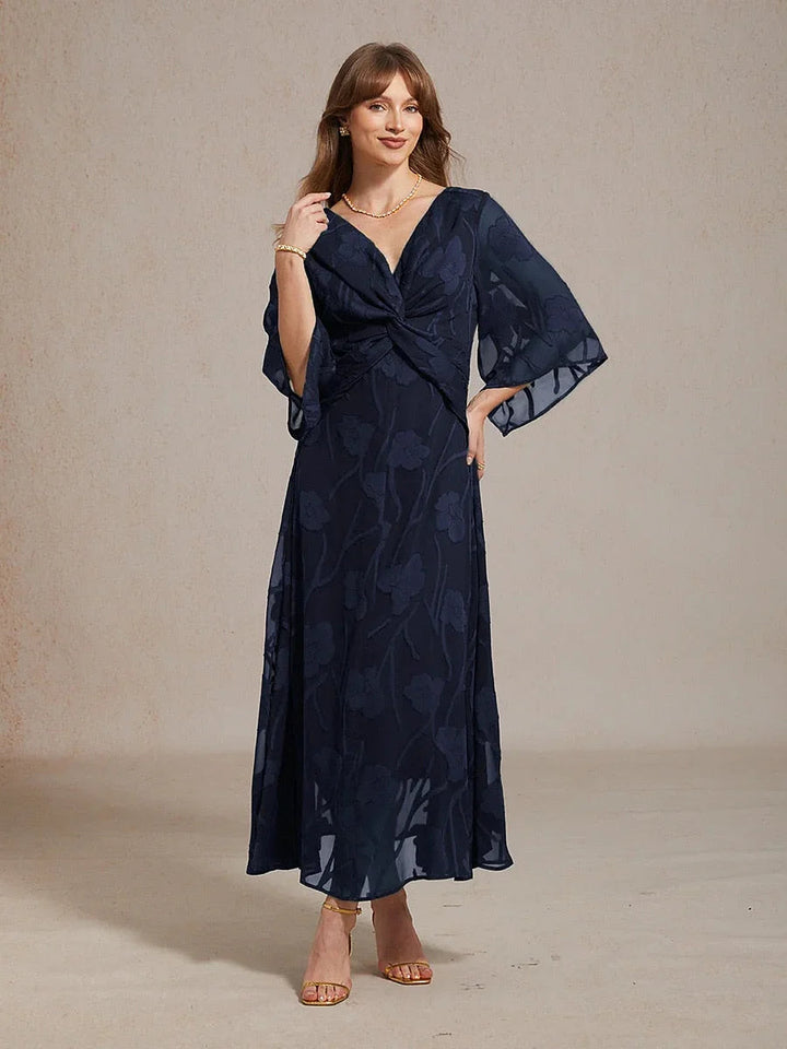 Lace Floral Twisted Ruffle Chiffon Maxi Dress