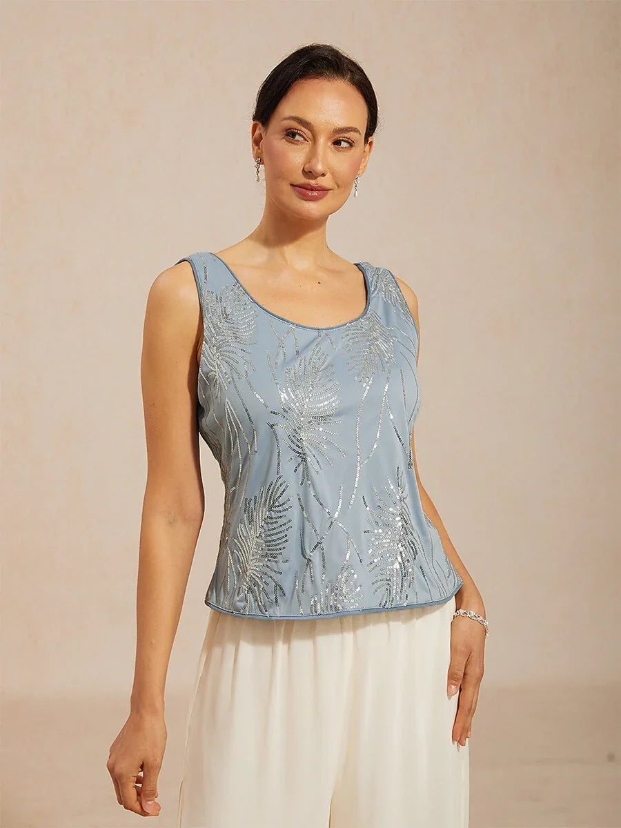 Elegant Mandarin Collar Sequin Twinset