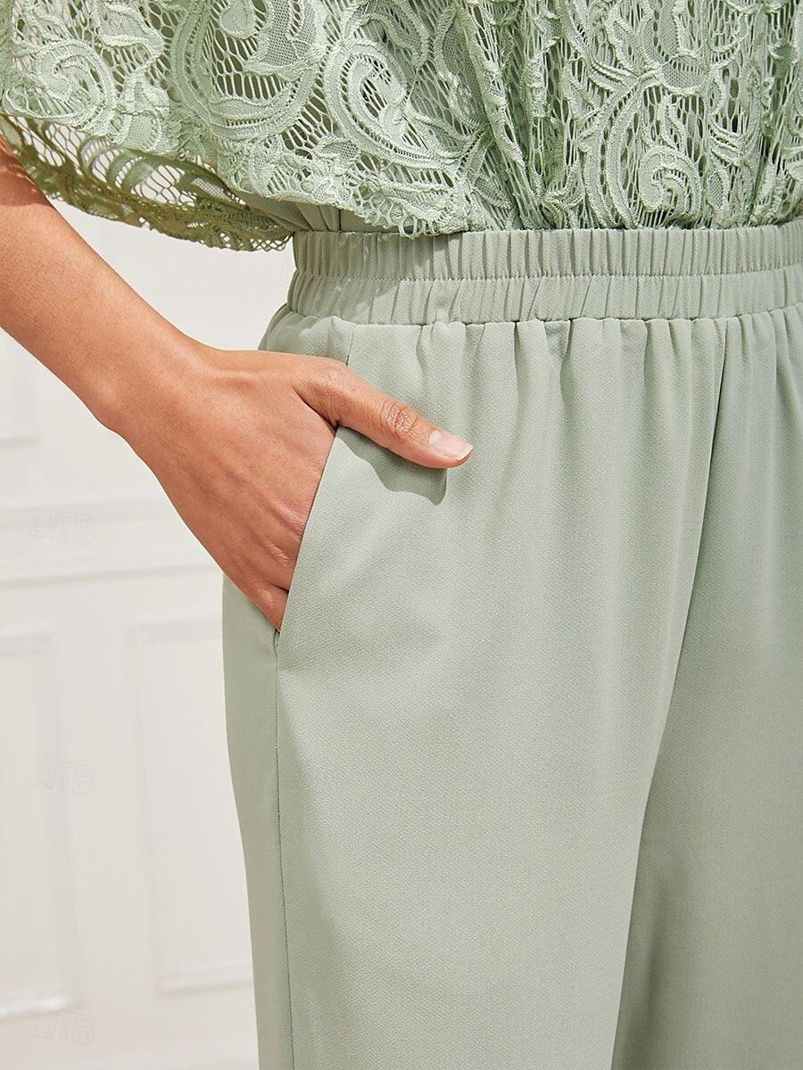 Mid-Rise Elastic Waist Wide-Leg Pants with Pockets