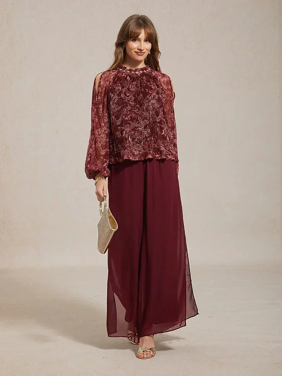 Straight Leg Pant With Chiffon Split Leg Overlay
