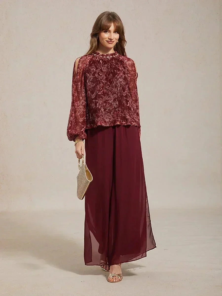 Straight Leg Pant With Chiffon Split Leg Overlay