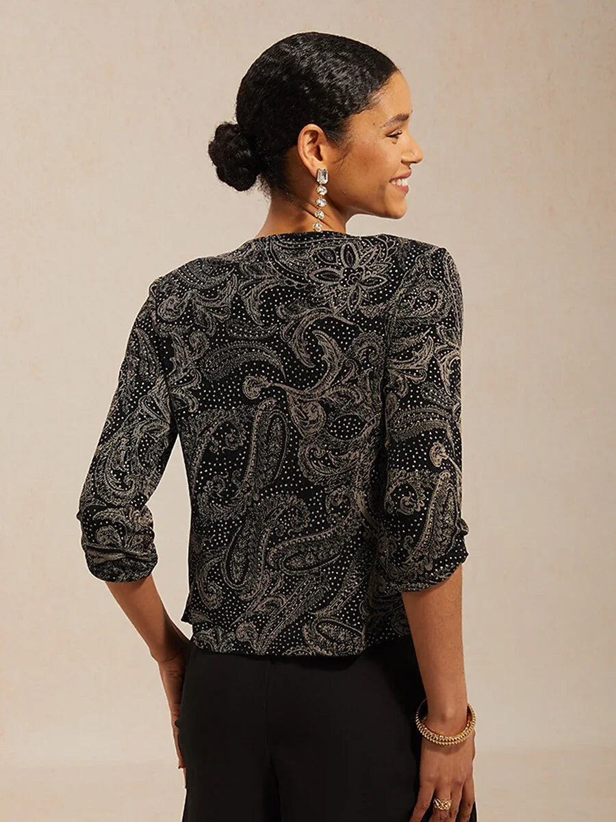 Paisley Knit Top with Subtle Sequin Detail