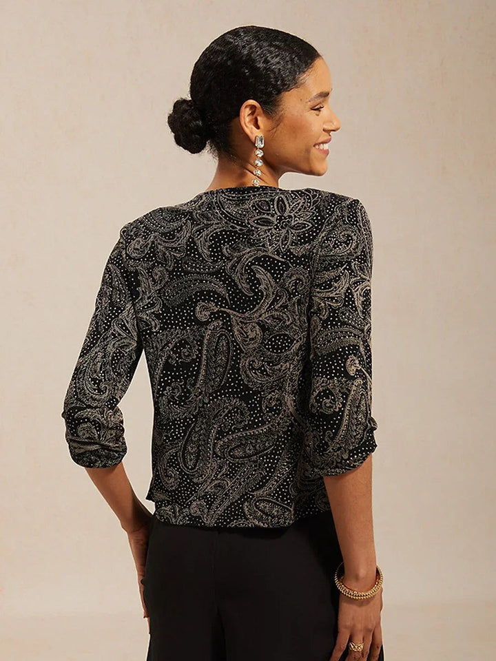 Paisley Knit Top with Subtle Sequin Detail