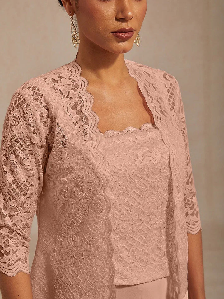 A-Line Lace Jacket Dress with Satin Slip