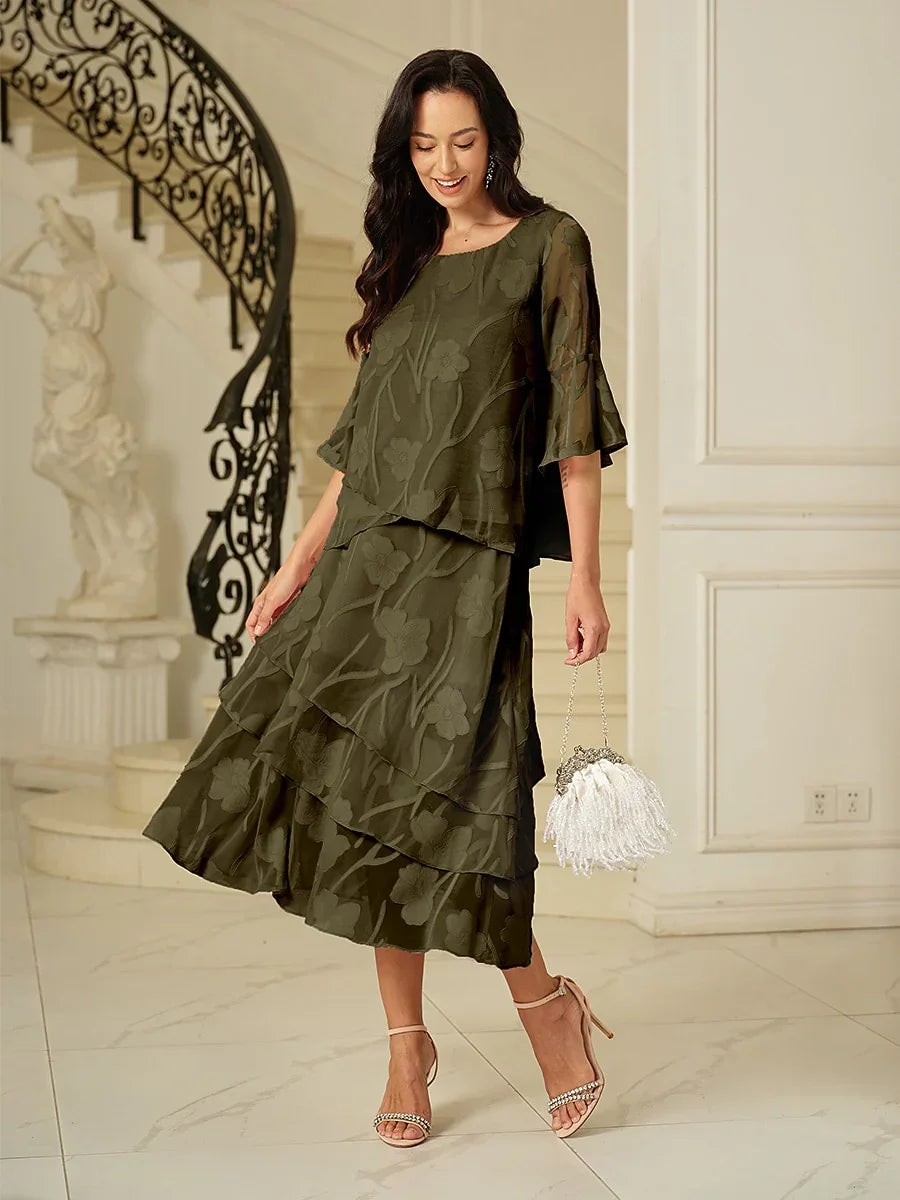 Dressy Chiffon Asymmetric Hem Tops And Skirts Suit
