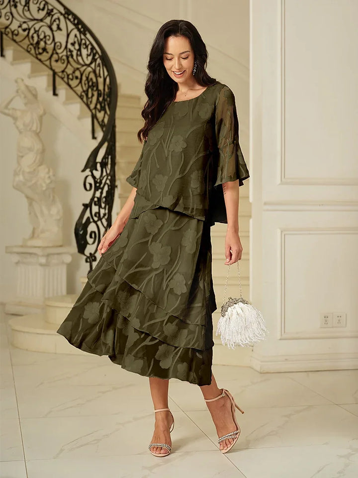 Dressy Chiffon Asymmetric Hem Tops And Skirts Suit
