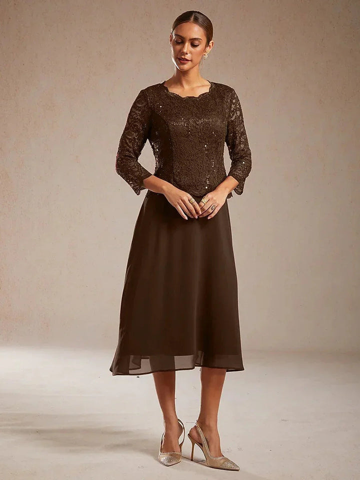 Elegant Lace and Chiffon Tea-Length Dress