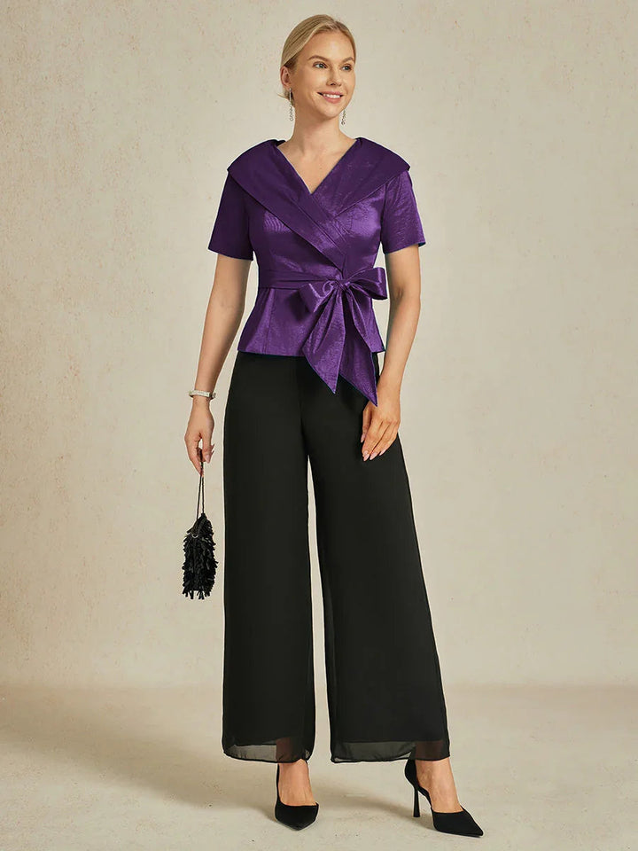 Elbow Sleeve Stretch Taffeta Blouse