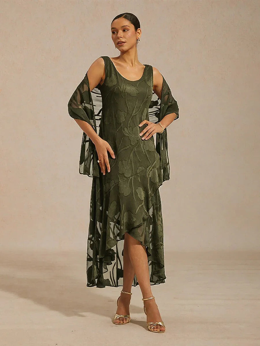Floral Chiffon Evening Dress with Shawl