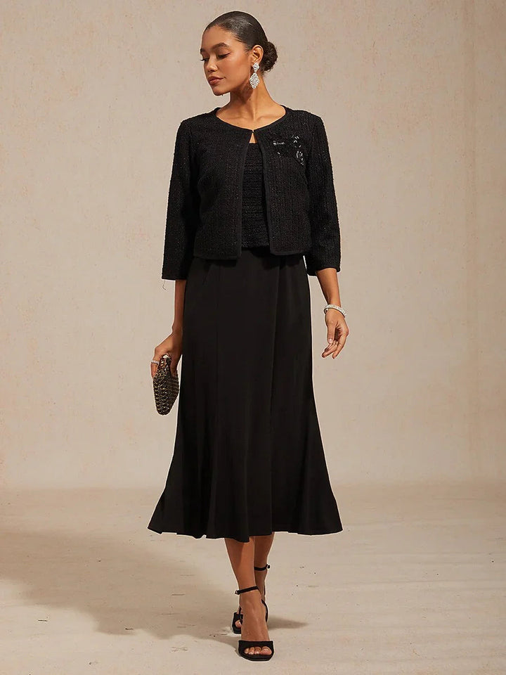 Sleeveless Square Neck Spring Dress with Tweed Bodice