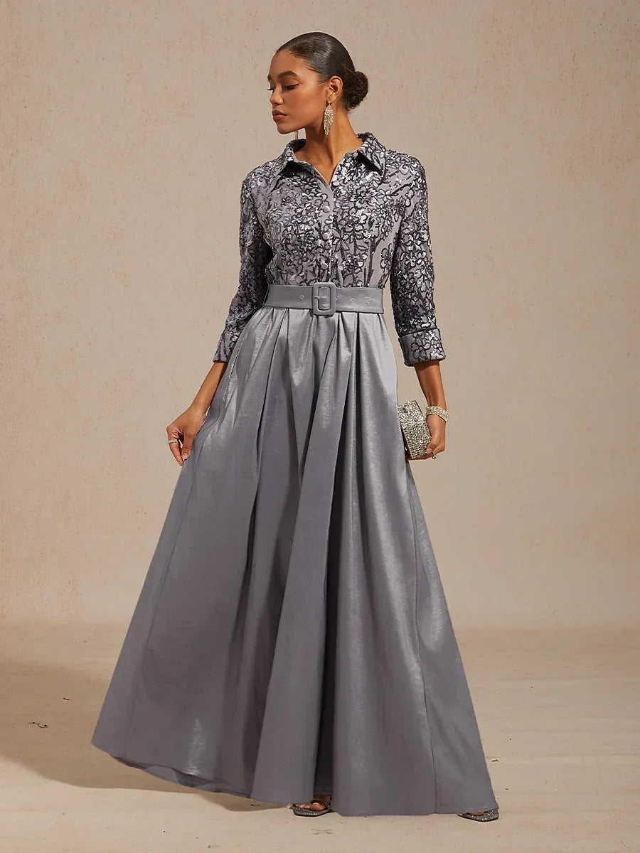 Stretch Taffeta Embroidered Cocktail Dress with Paisley Sequin Bodice