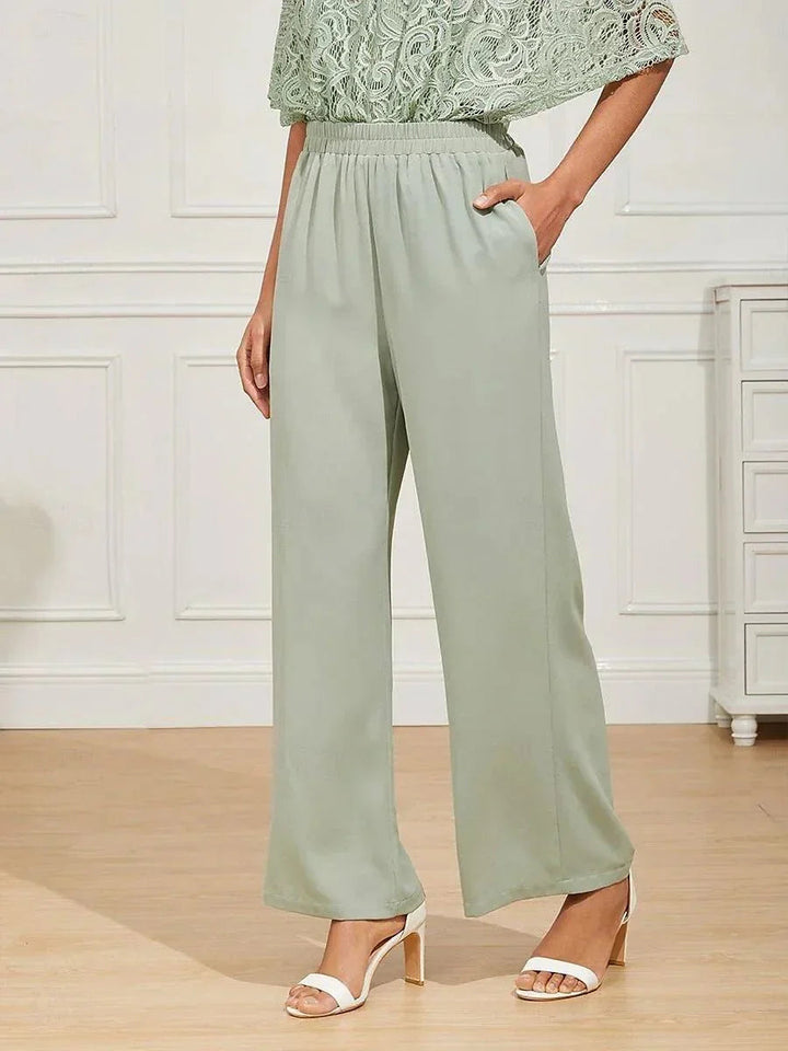 Mid-Rise Elastic Waist Wide-Leg Pants with Pockets