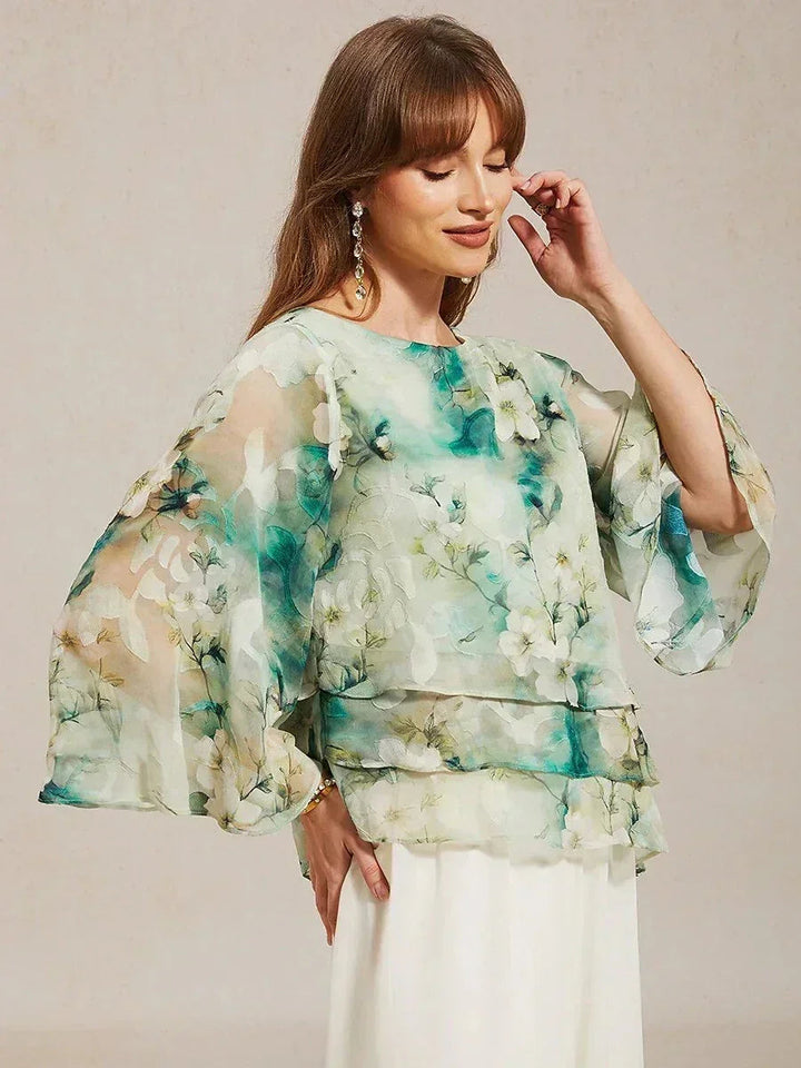 Chiffon Pants and Floral Layered Blouse Pant Suits