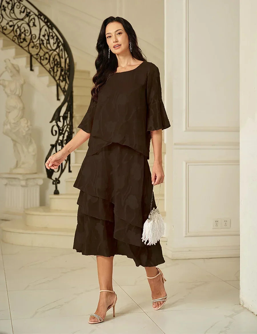 Dressy Chiffon Asymmetric Hem Tops And Skirts Suit