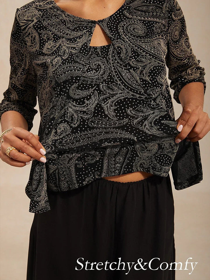 Paisley Knit Top with Subtle Sequin Detail