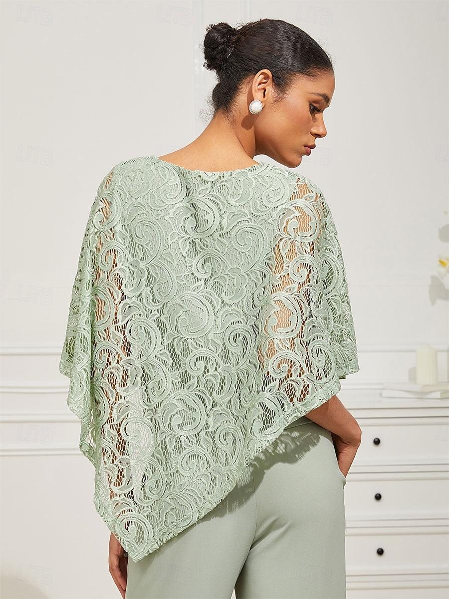 Elegant Lace Batwing Sleeve Top And Pant Suits
