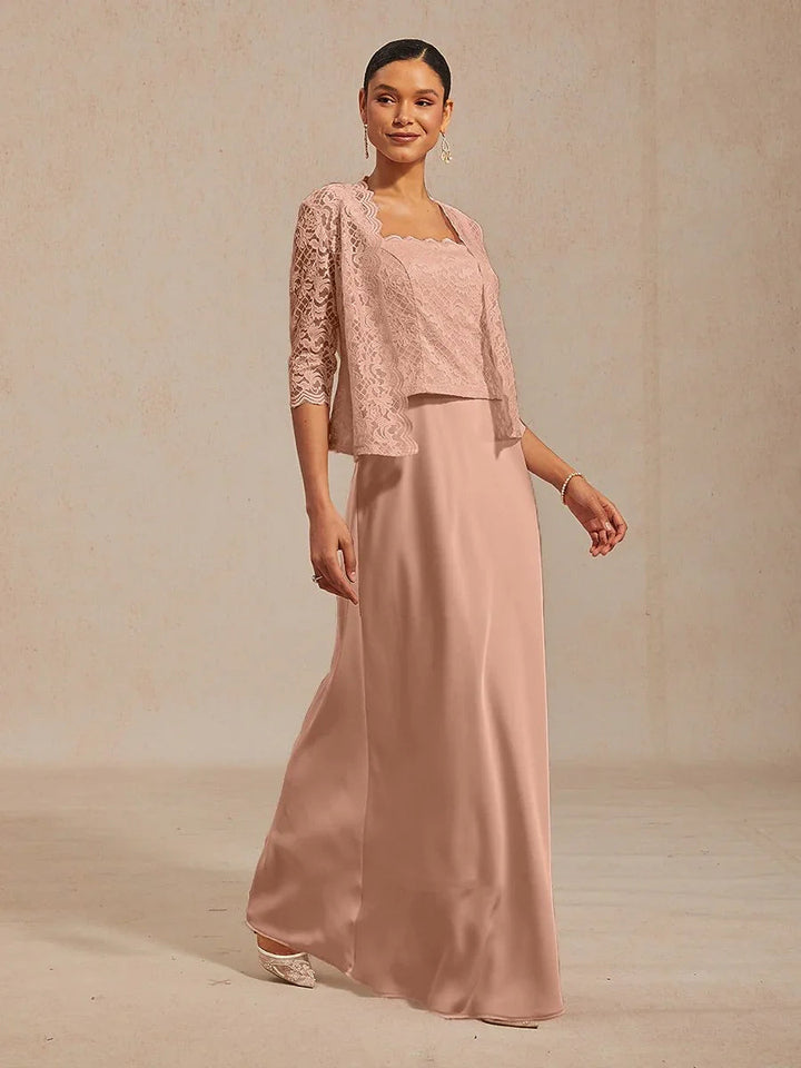 A-Line Lace Jacket Dress with Satin Slip