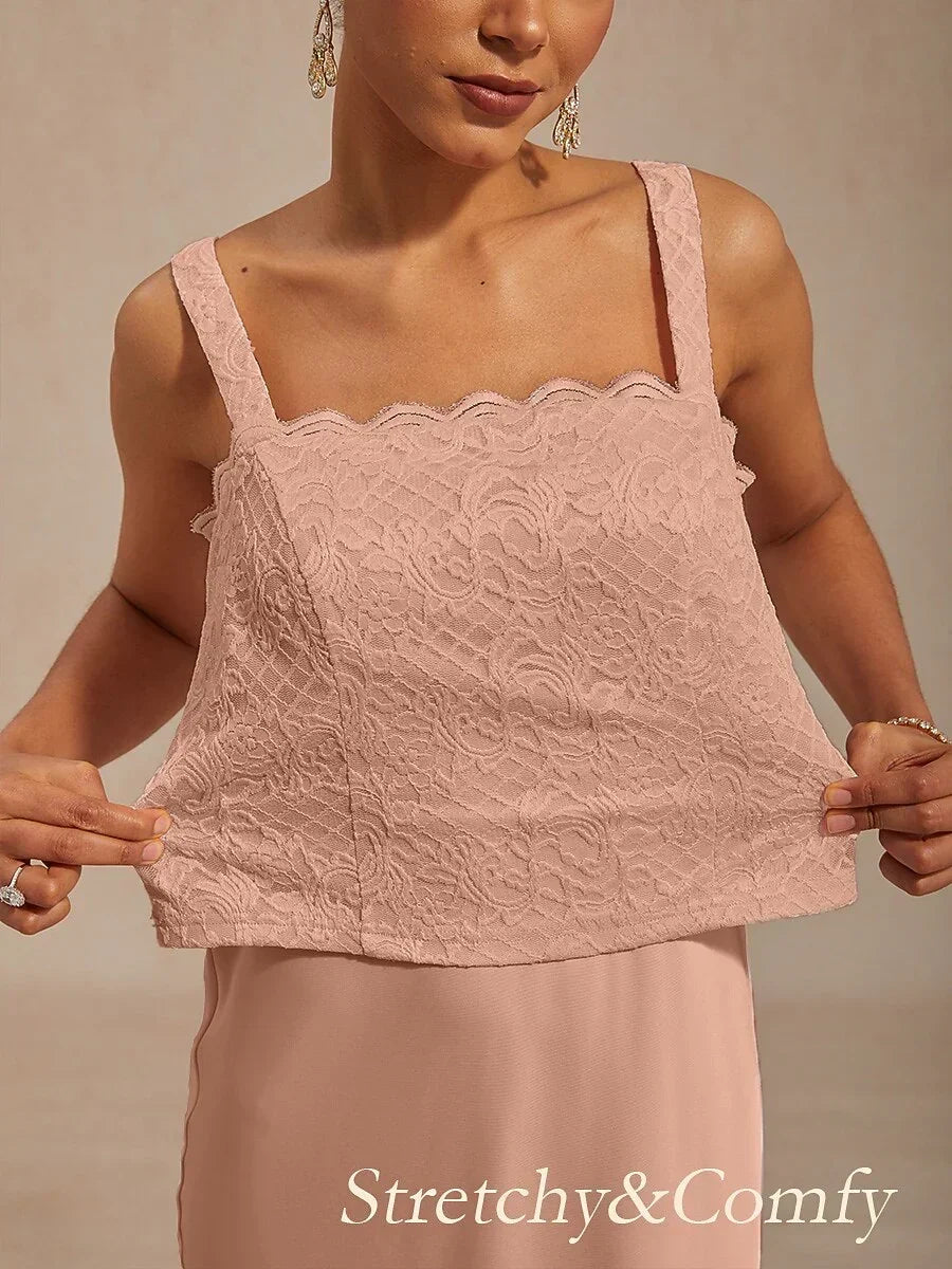 A-Line Lace Jacket Dress with Satin Slip