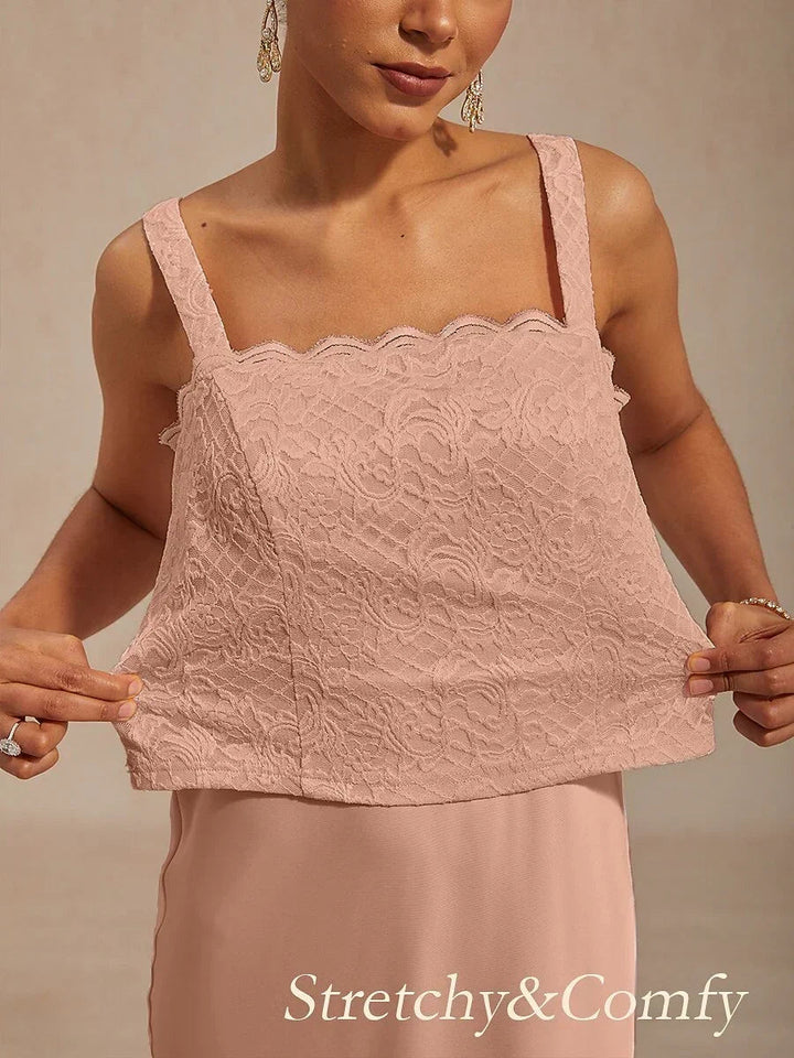 A-Line Lace Jacket Dress with Satin Slip