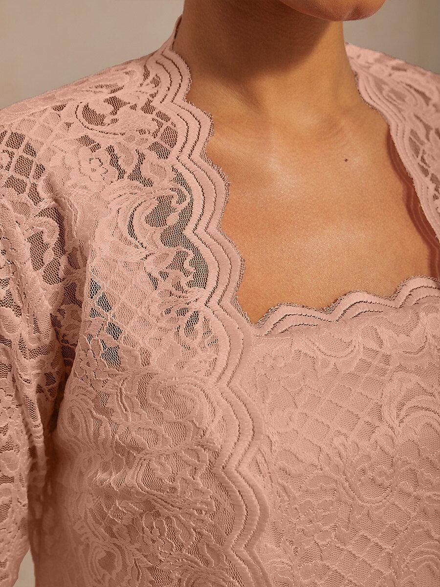 A-Line Lace Jacket Dress with Satin Slip