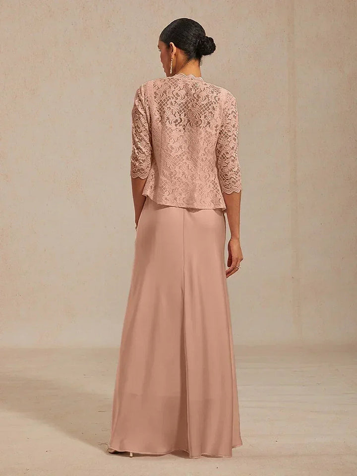 A-Line Lace Jacket Dress with Satin Slip