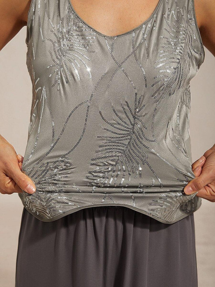 Elegant Mandarin Collar Sequin Twinset