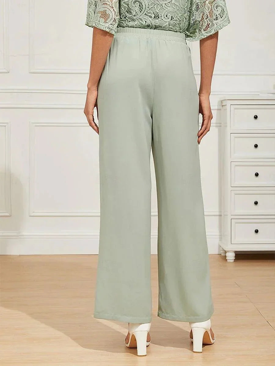 Mid-Rise Elastic Waist Wide-Leg Pants with Pockets