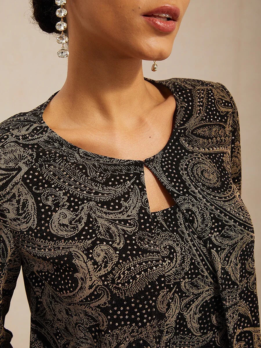 Paisley Knit Top with Subtle Sequin Detail