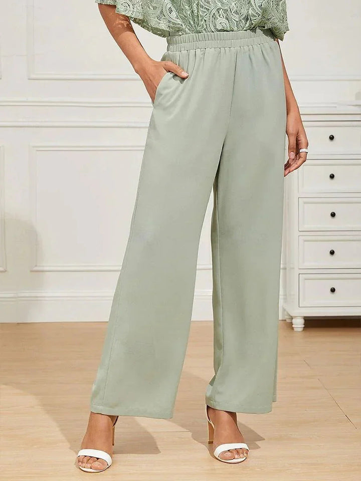 Mid-Rise Elastic Waist Wide-Leg Pants with Pockets