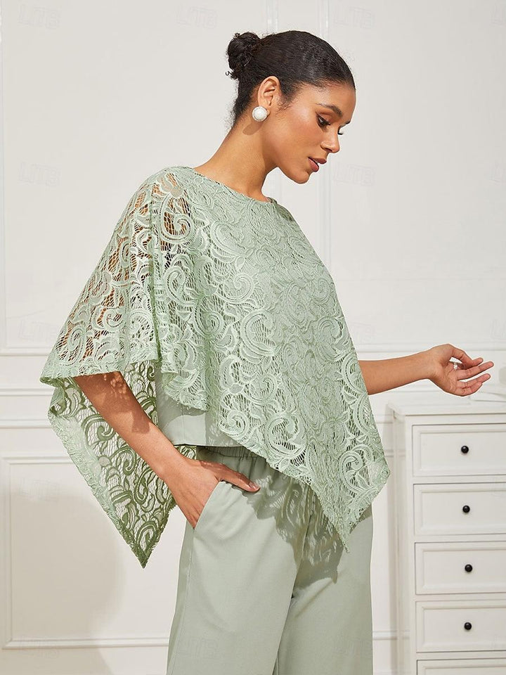 Elegant Lace Batwing Sleeve Top And Pant Suits