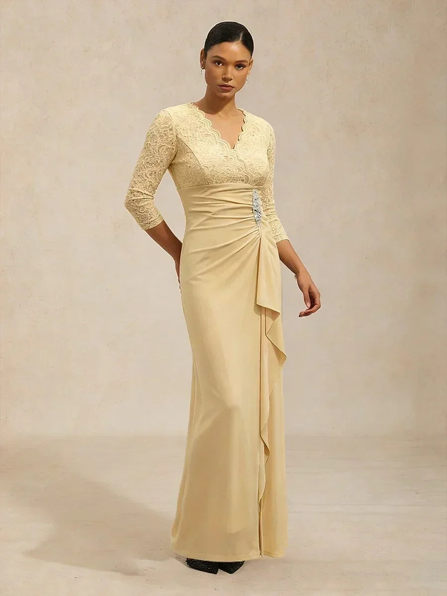Lace A-Line Empire Waist Dress with Beaded Detail