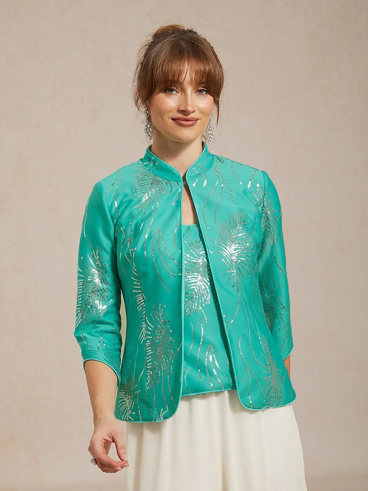 Elegant Mandarin Collar Sequin Twinset